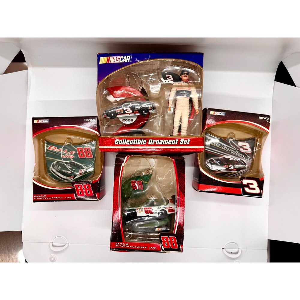 NASCAR Dale Earnhardt Sr Jr Trevco Collectible Ornament Lot 4pc Set Vintage 3 88